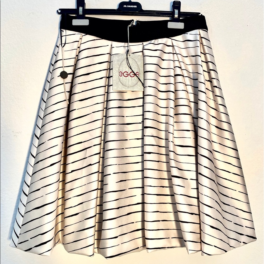 EGGS Ivory knee length trapeze skirt stripes Sz 44 Italy M Retro style NWT